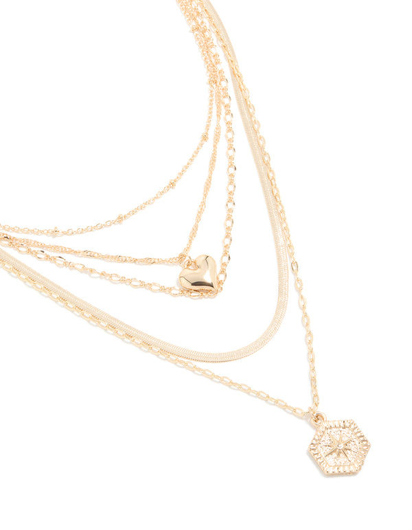 Gold Heart & Compass Layered Necklace