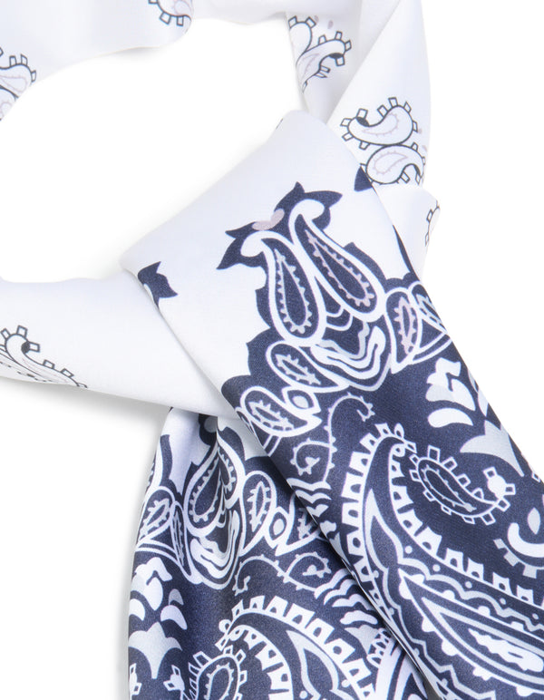 White & Blue Deco Paisley Fabric Scarf