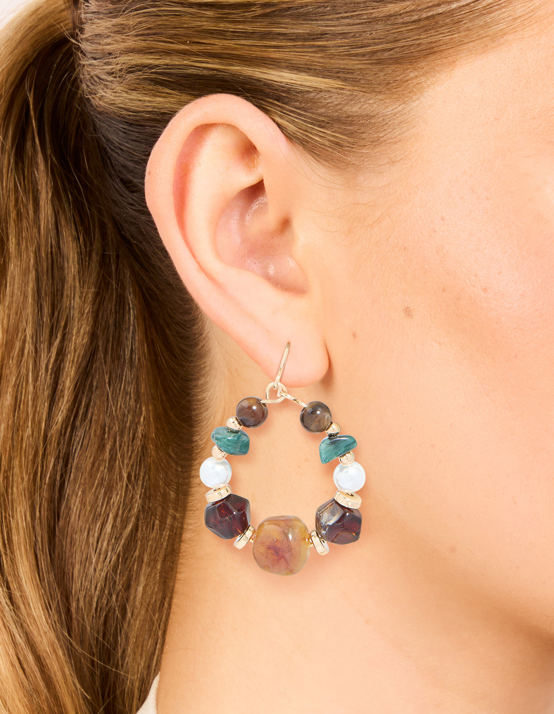 Gold Multicoloured Beaded Hoop Earrings