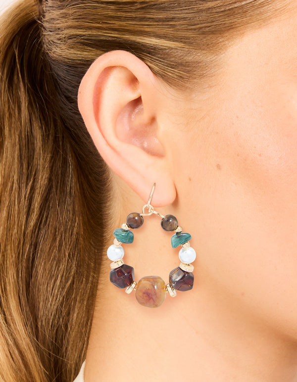 Gold Multicoloured Beaded Hoop Earrings