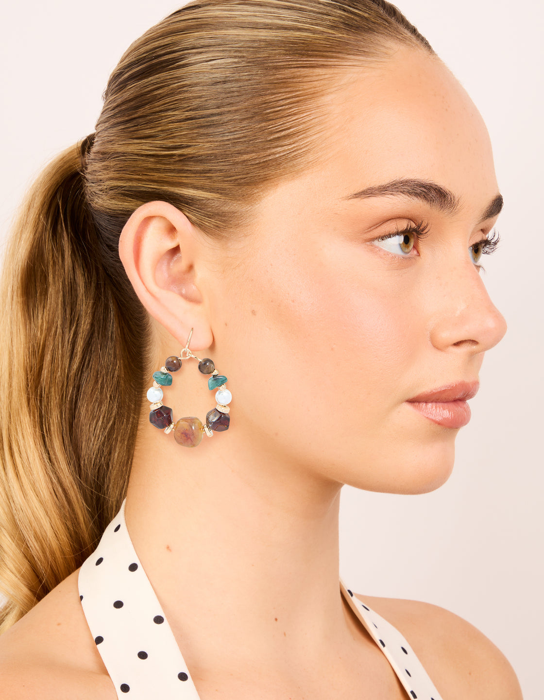 Gold Multicoloured Beaded Hoop Earrings