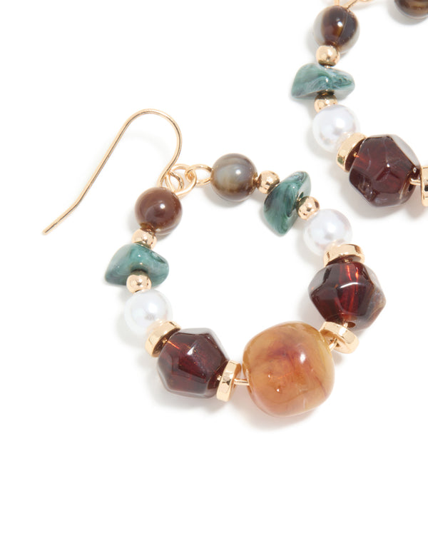 Gold Multicoloured Beaded Hoop Earrings