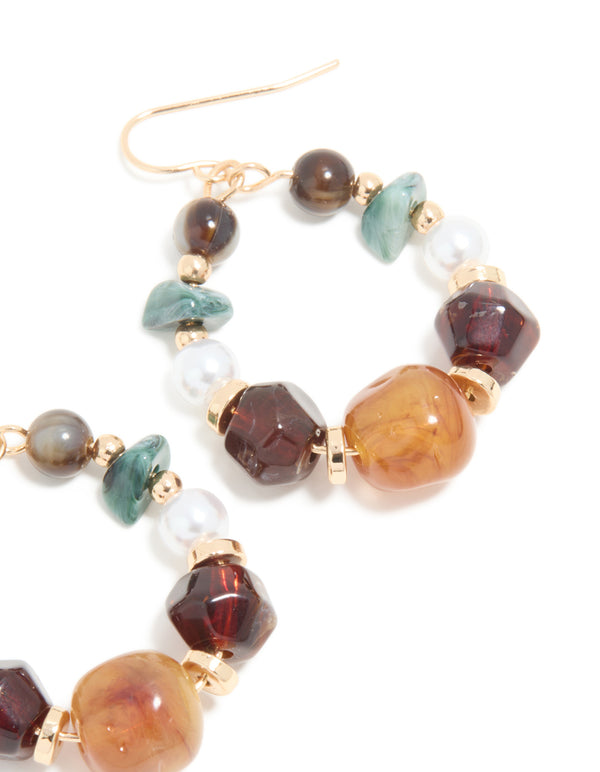Gold Multicoloured Beaded Hoop Earrings