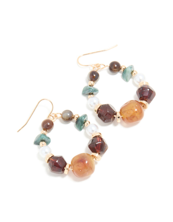Gold Multicoloured Beaded Hoop Earrings
