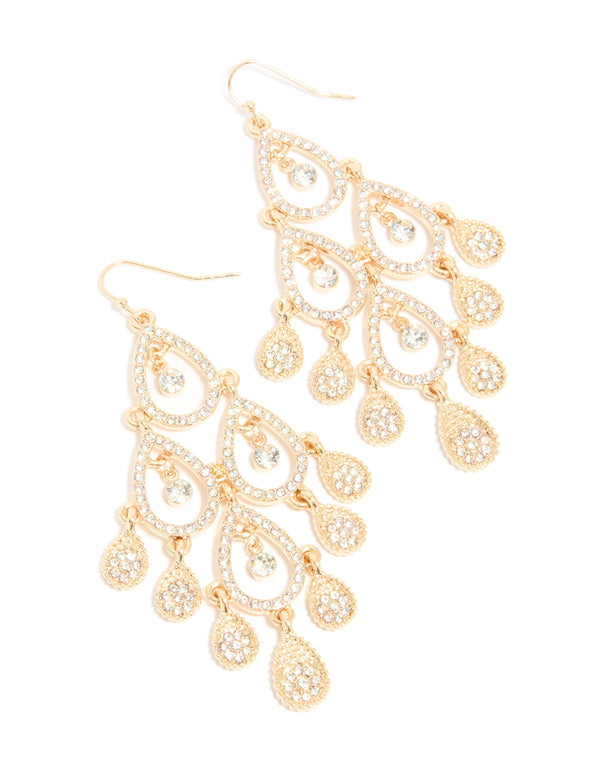 Gold Diamante Diamond Shaped Dangly Earrings