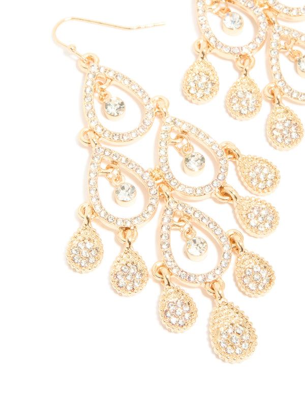 Gold Diamante Diamond Shaped Dangly Earrings
