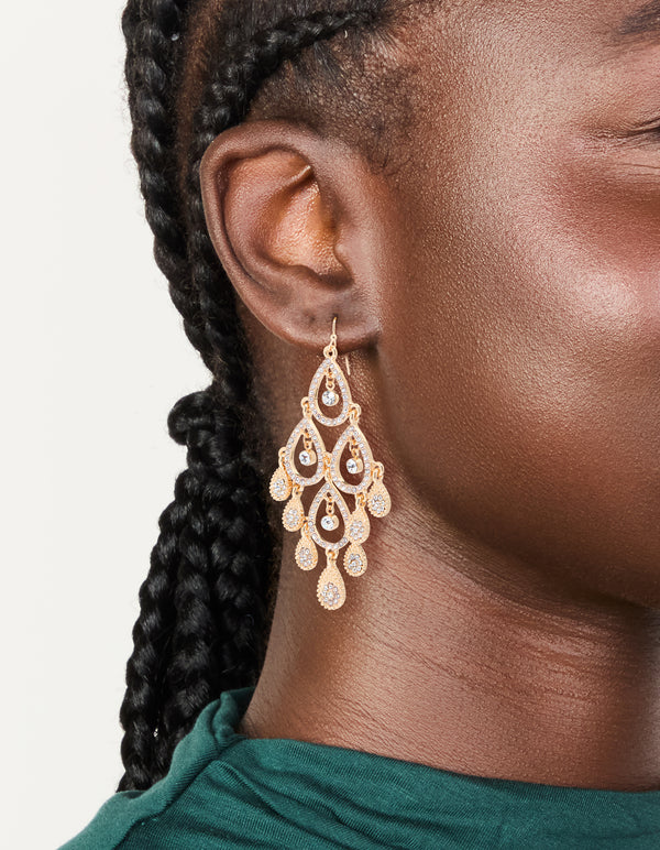 Gold Diamante Diamond Shaped Dangly Earrings
