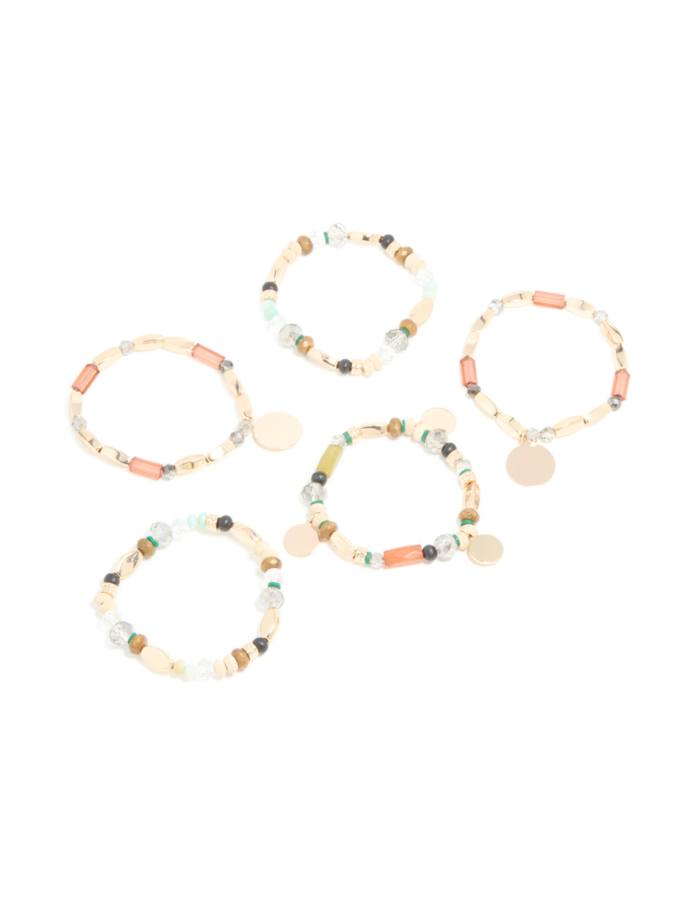 Gold Multicoloured Beaded Stretch Bracelets 5-Pack