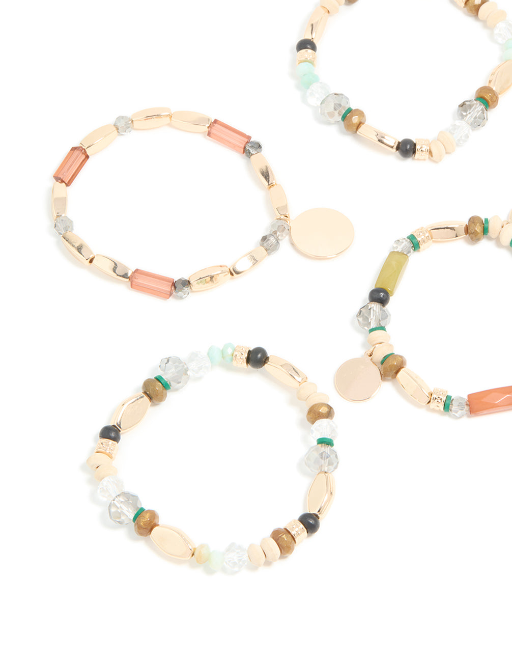 Gold Multicoloured Beaded Stretch Bracelets 5-Pack