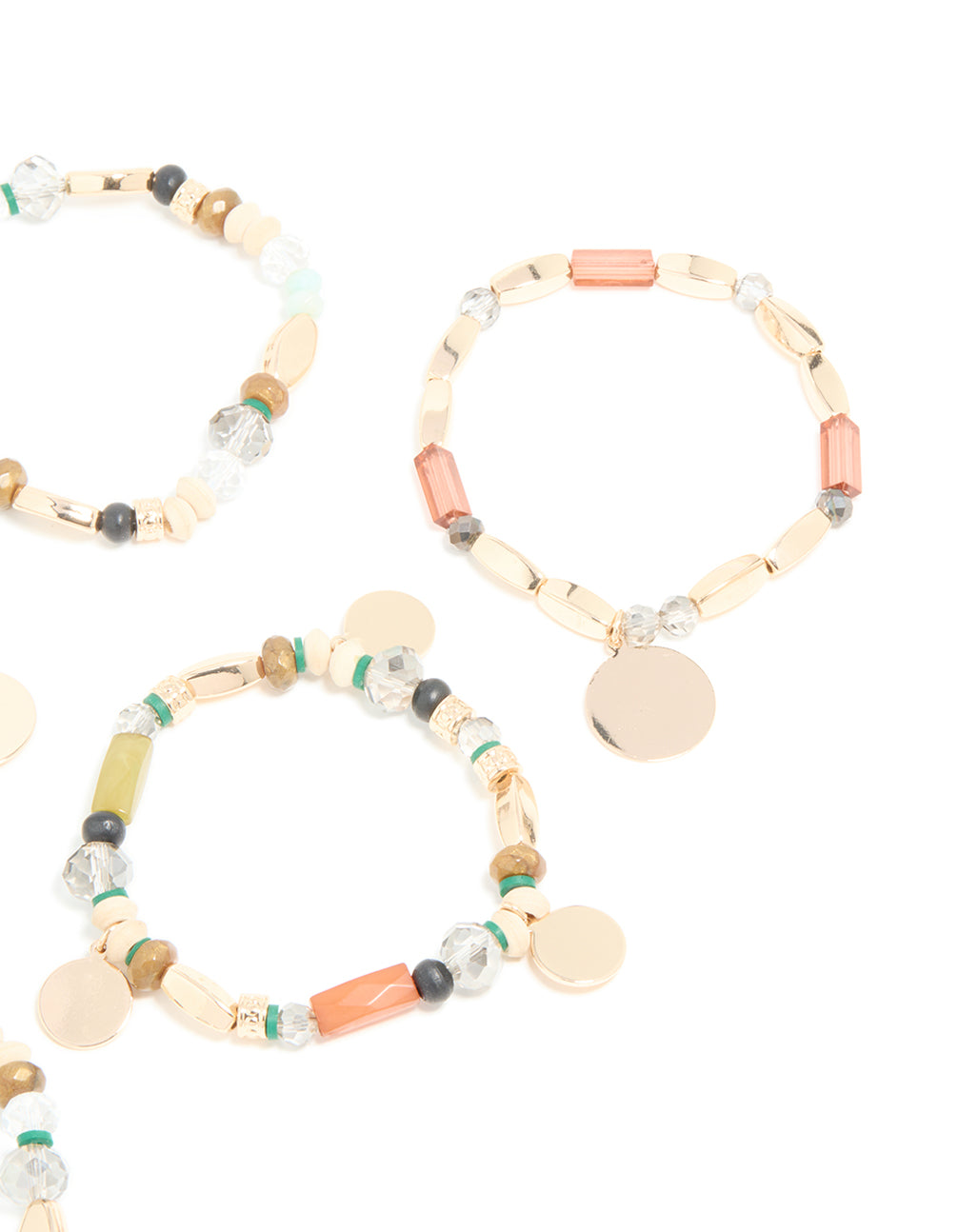 Gold Multicoloured Beaded Stretch Bracelets 5-Pack