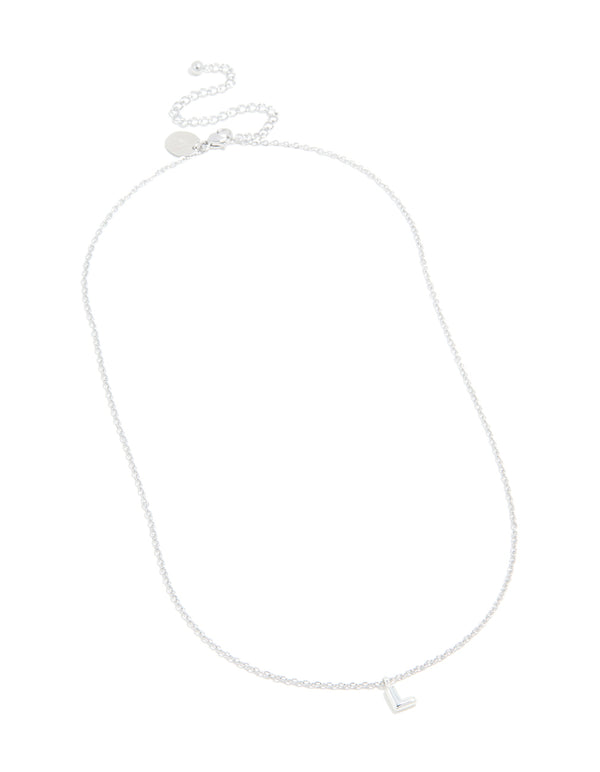 Experience a waterproof necklace featuring initial L pendant crafted from stainless steel in silver with dainty design front view