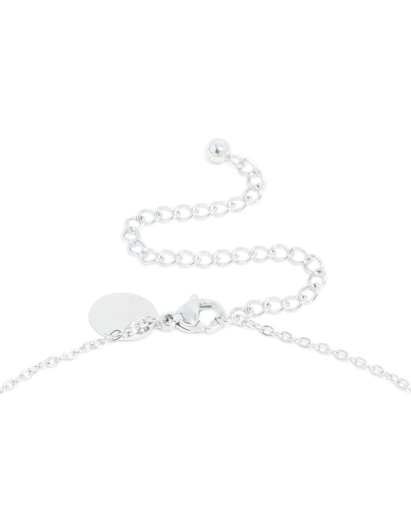 Highlighting waterproof stainless steel mini bubble letter Y necklace with initial pendant in silver clasp detail view