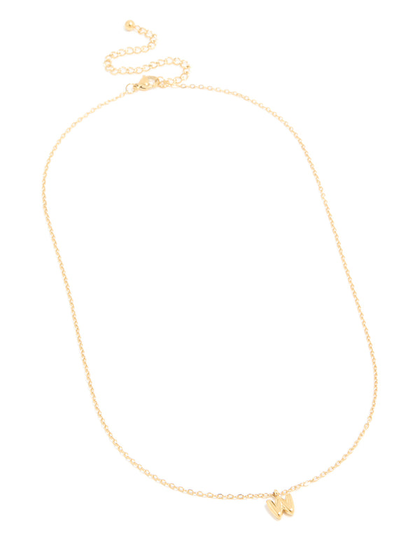 Waterproof Gold Plated Stainless Steel Mini Bubble Letter W Necklace