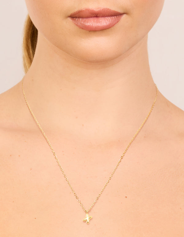Waterproof Gold Plated Stainless Steel Mini Bubble Letter X Necklace