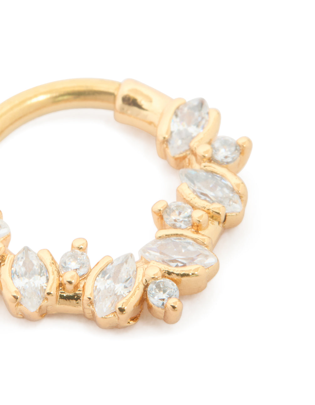 Gold Plated Surgical Steel Mixed Size Cubic Zirconia Detail Clicker Ring