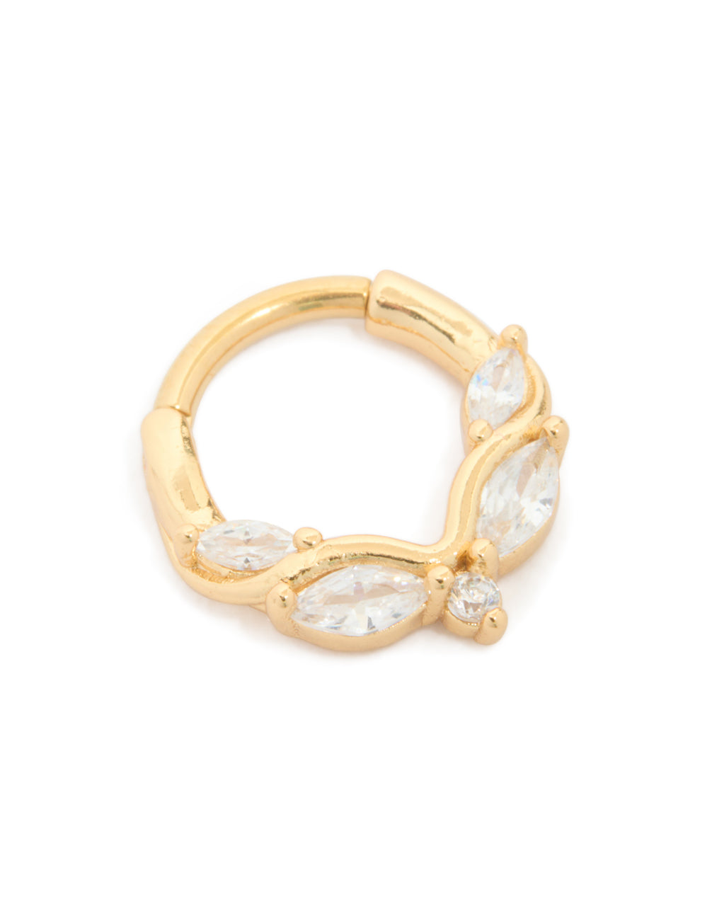Gold Plated Surgical Steel 5 Cubic Zirconia Detail Clicker Ring
