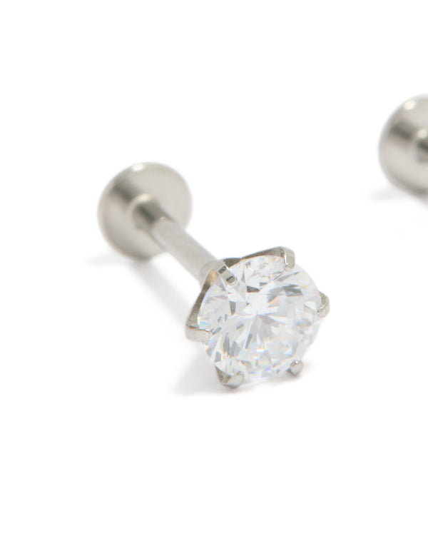 Surgical Steel Cubic Zirconia Round Flat Back Studs