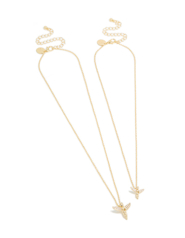 Gold Plated Cubic Zirconia Flying Angel Necklaces 2-Pack