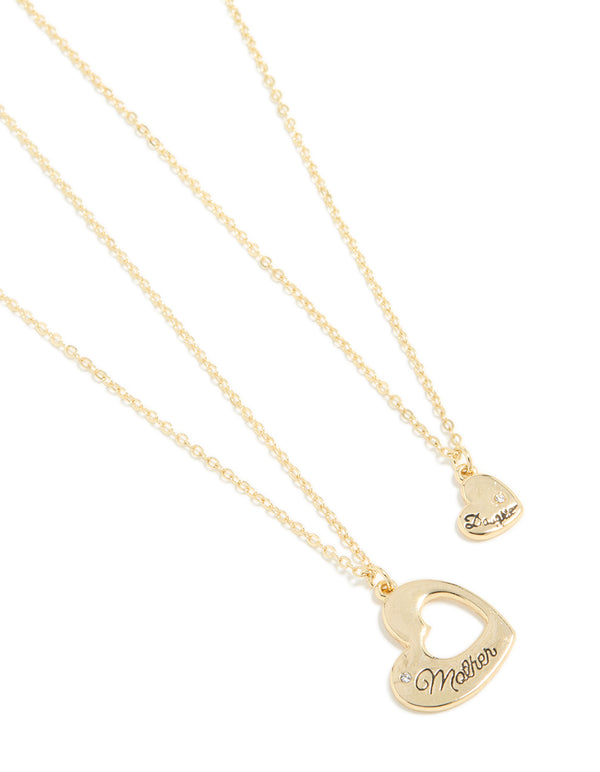 Gold Plated Mother & Daughter Heart Necklaces 2-Pack