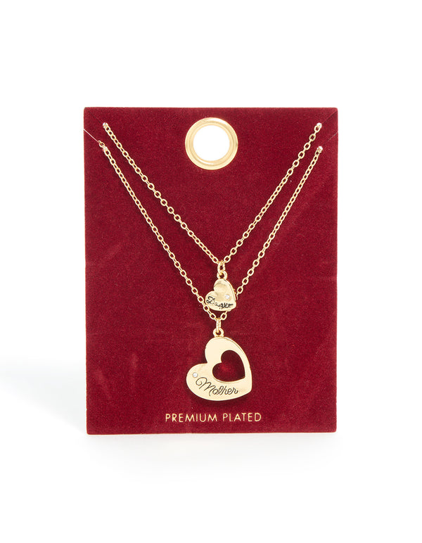Gold Plated Mother & Daughter Heart Necklaces 2-Pack