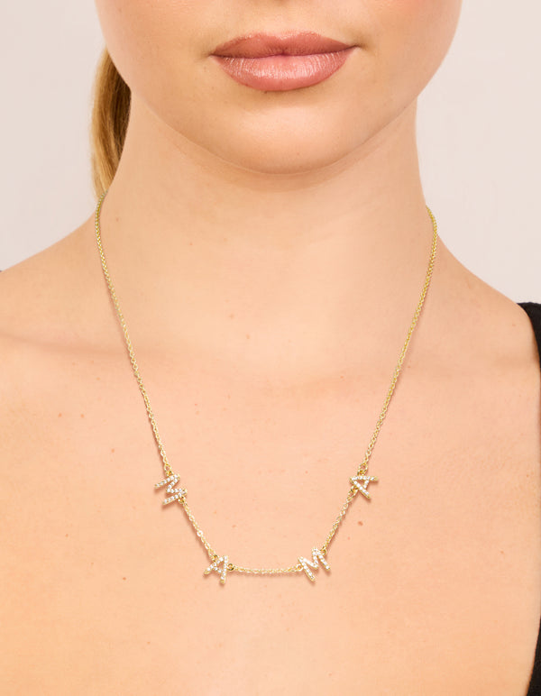 Gold Plated Cubic Zirconia 'Mama' Letter Necklace