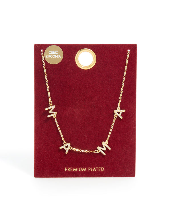 Gold Plated Cubic Zirconia 'Mama' Letter Necklace