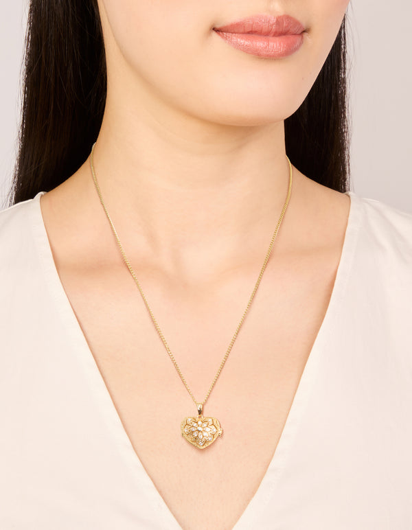 Gold Plated Cubic Zirconia Heart Locket Necklace