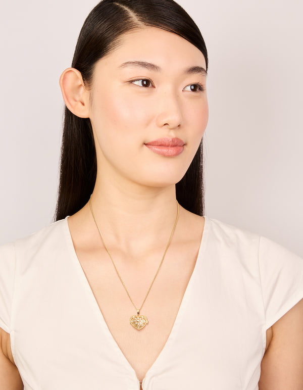 Gold Plated Cubic Zirconia Heart Locket Necklace