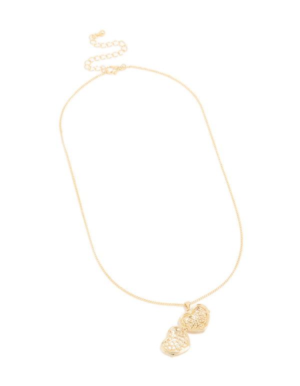Gold Plated Cubic Zirconia Heart Locket Necklace