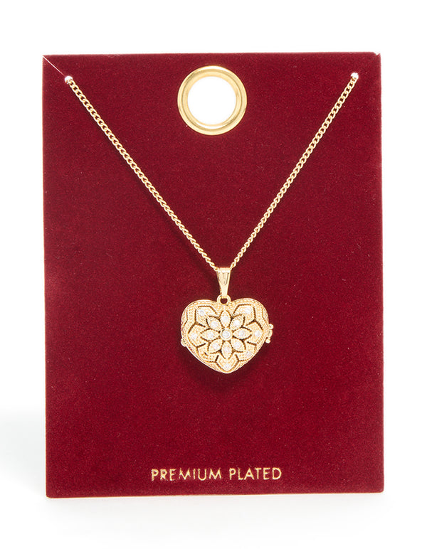 Gold Plated Cubic Zirconia Heart Locket Necklace