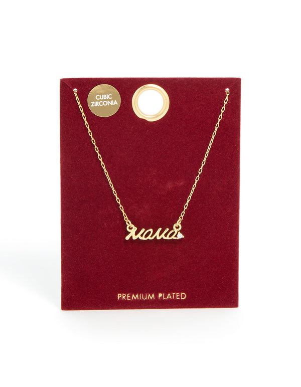 Gold Plated Cubic Zirconia 'Mama' Necklace