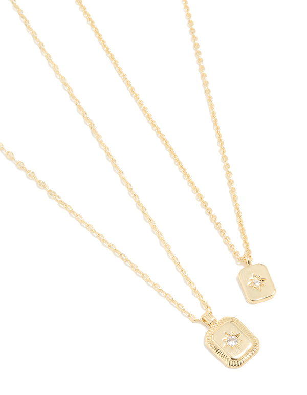 Gold Plated Cubic Zirconia Celestial Necklaces 2-Pack