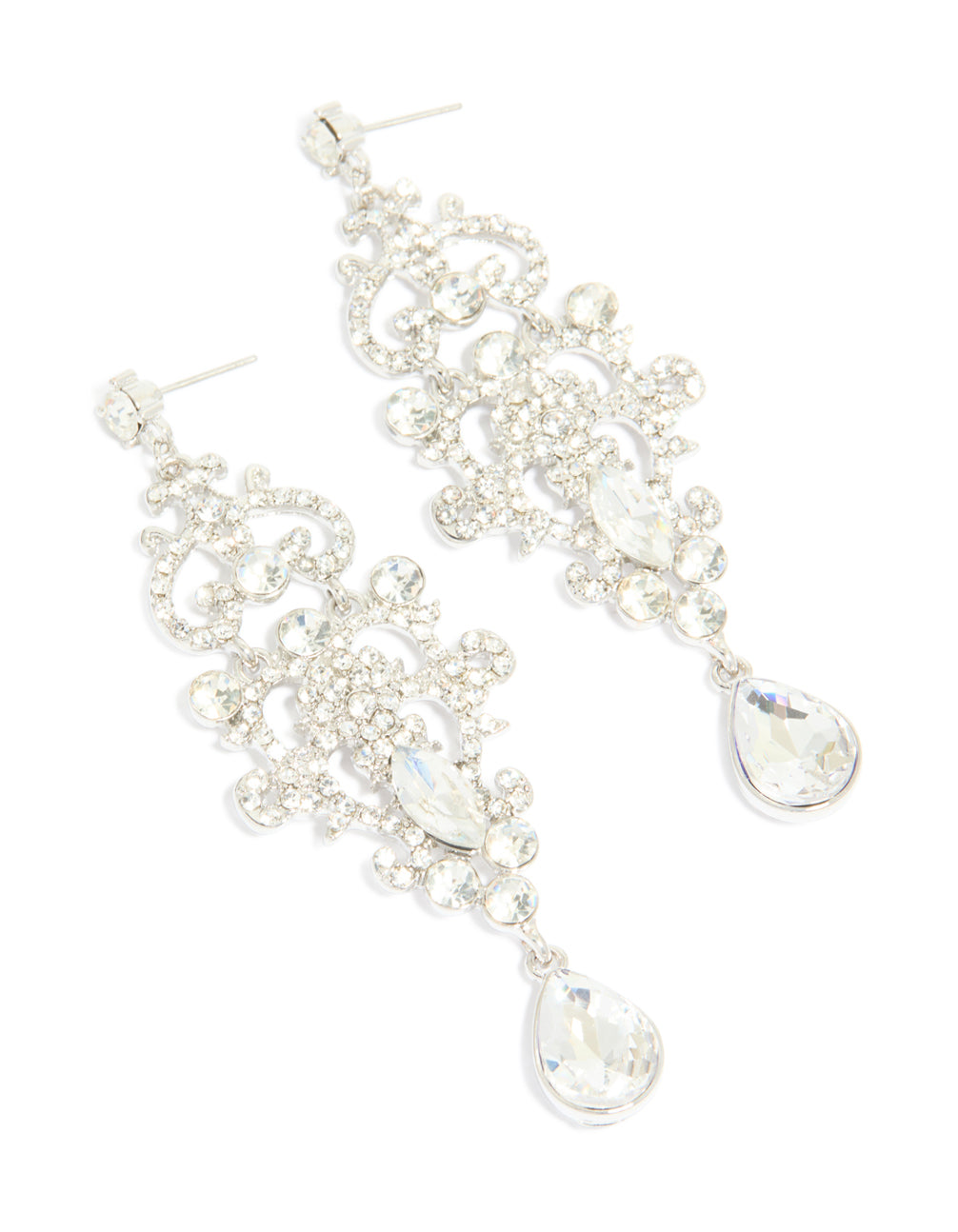 Silver Diamante Fancy Swirl Drop Earrings