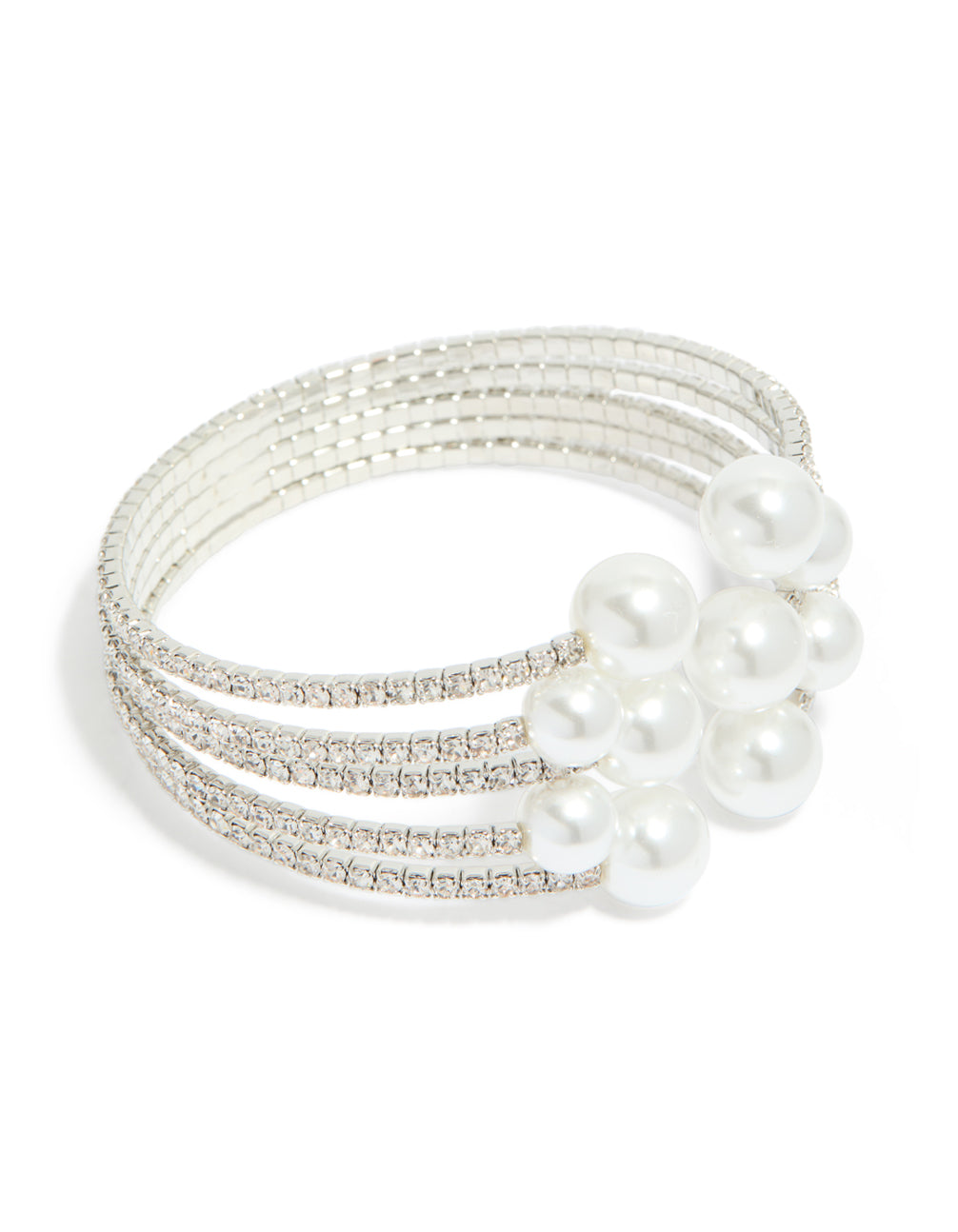 Silver Multi Pearl Cluster Front Wrist Cuff