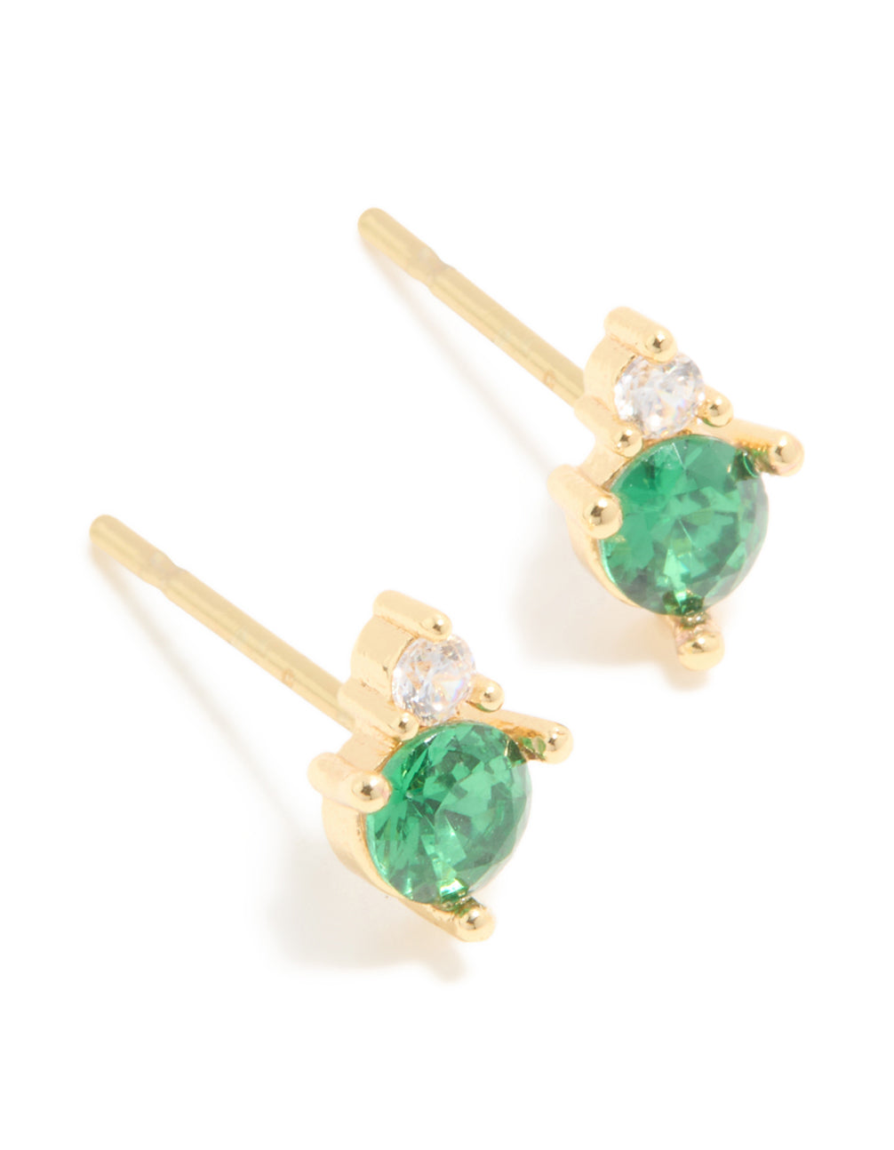 Waterproof gold plated stainless steel may cubic zirconia duo stud earrings in gold front view