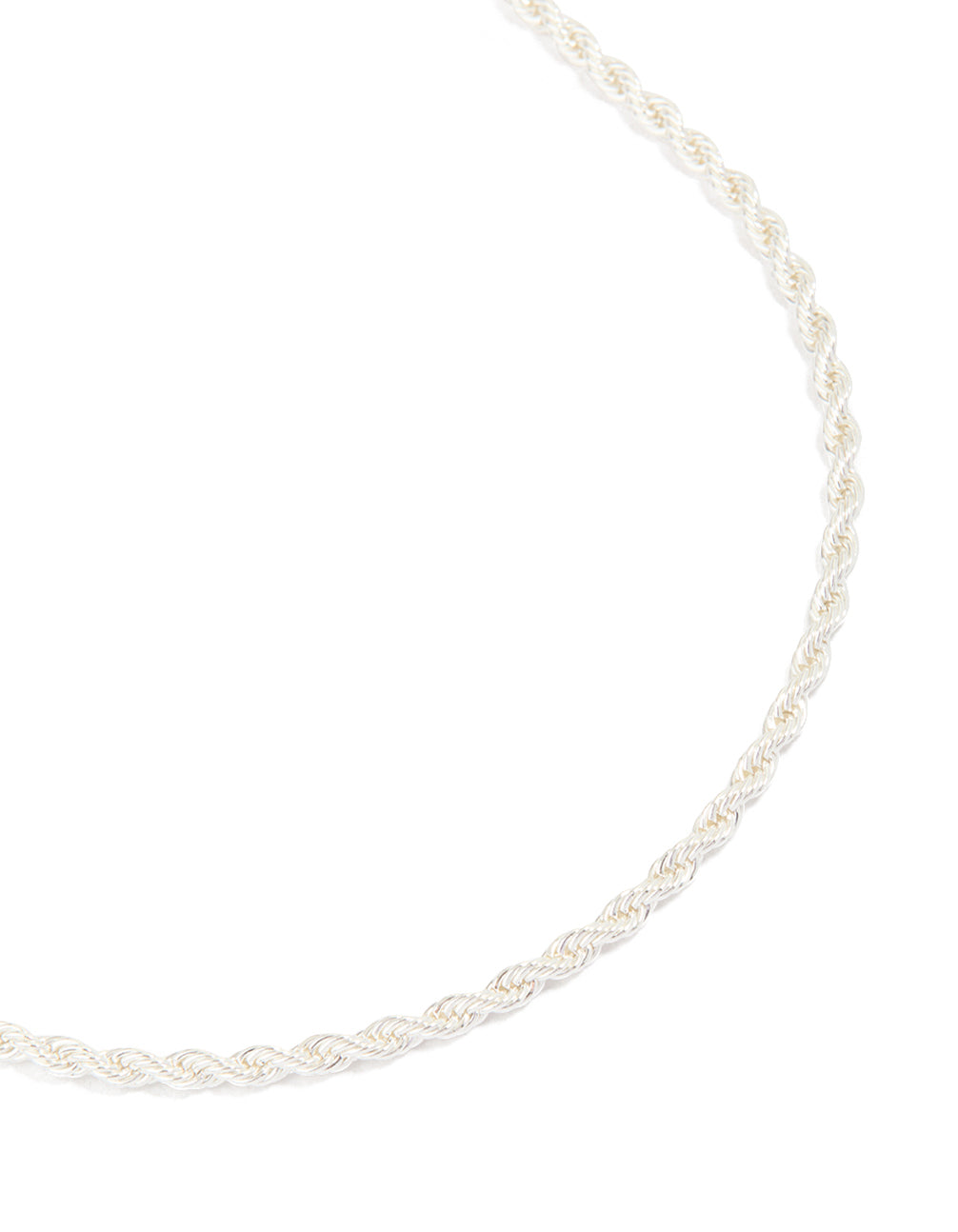 Showcasing a waterproof stainless steel twist chain necklace in silver, designed for statement style close up view