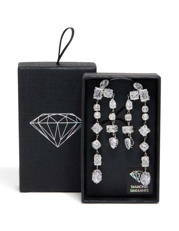 Silver Cubic Zirconia Multi Asymmetrical Drop Earrings