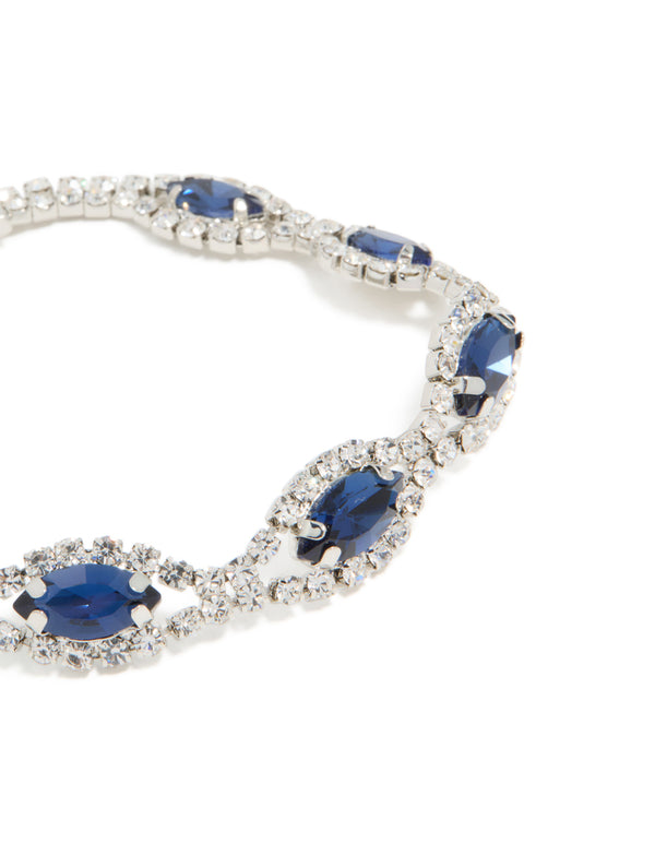 Silver Blue Diamante Shiny Pears Bracelet