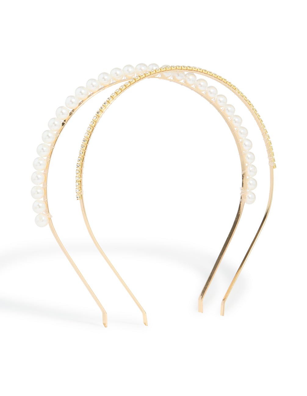 Discover these shiny gold headbands with pearl detailing in a 2-pack front view