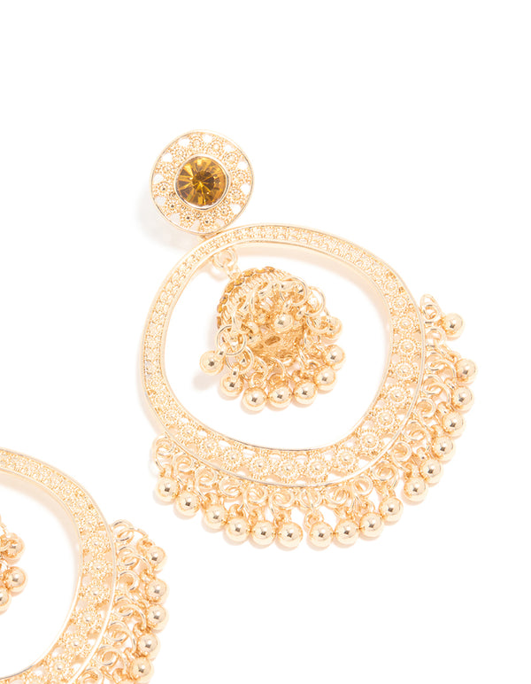 Gold Circle Boho Drop Earrings