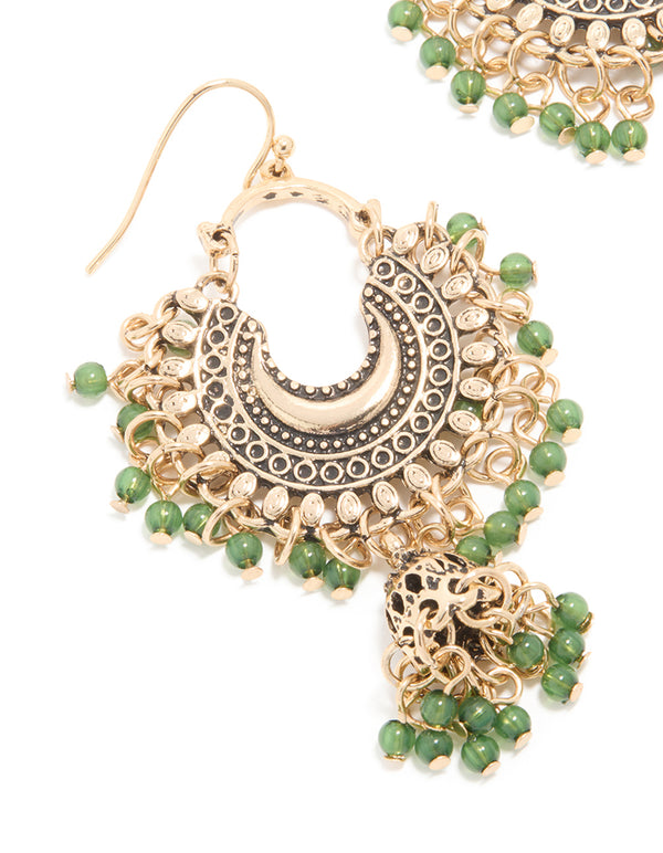 Antique Gold Mini Beaded Boho Drop Earrings