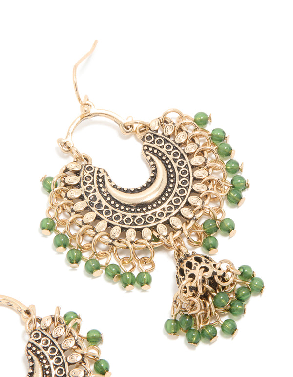 Antique Gold Mini Beaded Boho Drop Earrings