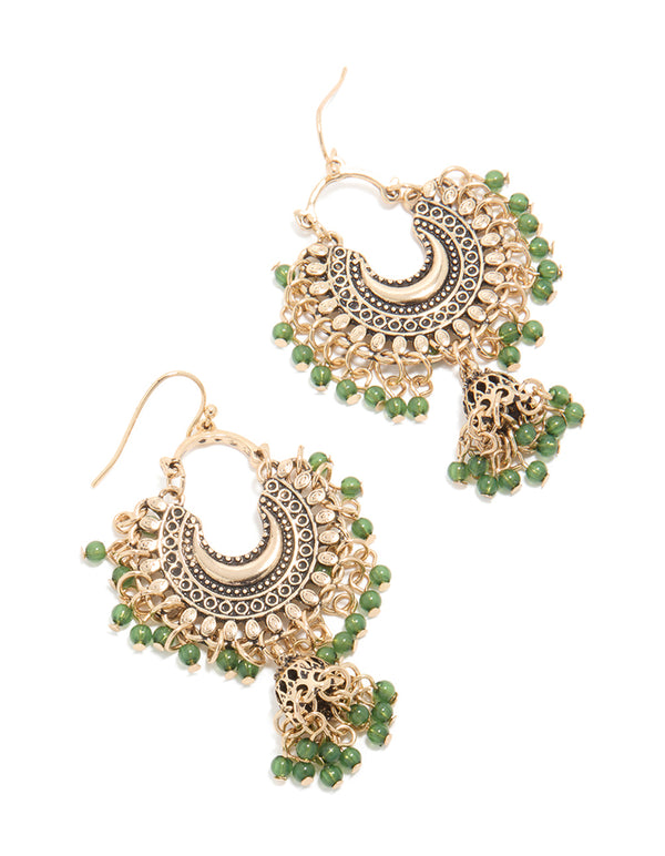 Antique Gold Mini Beaded Boho Drop Earrings