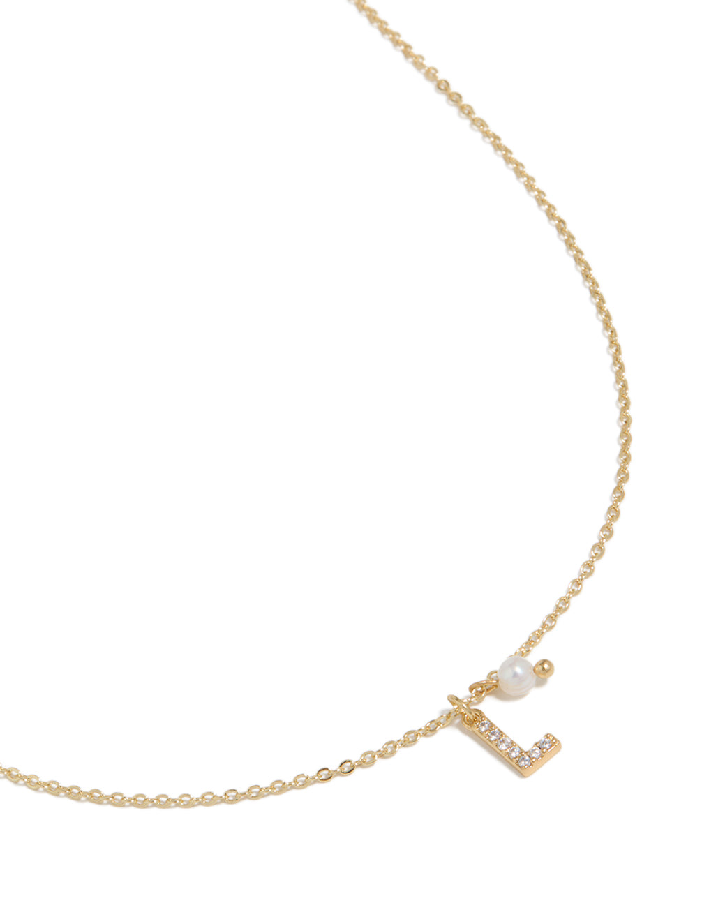 Gold Plated Cubic Zirconia & Pearl Letter L Necklace