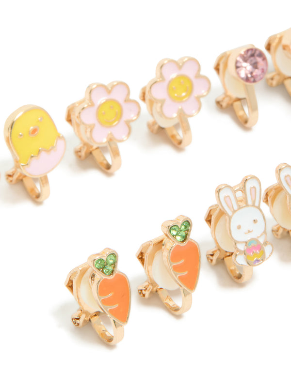 Kids Gold Bunny & Chick Clip-On Earrings 5-Pack