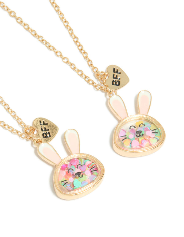 Kids Gold Shaker Bunny Best Friends Necklaces 2-Pack