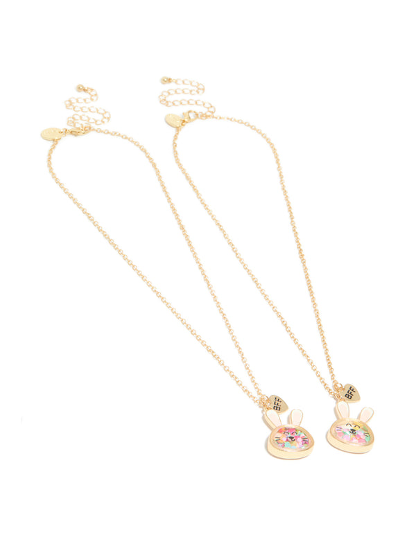 Kids Gold Shaker Bunny Best Friends Necklaces 2-Pack