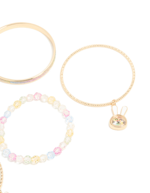 Kids Gold Easter Bunny Shaker & Daisy Bangles 5-Pack