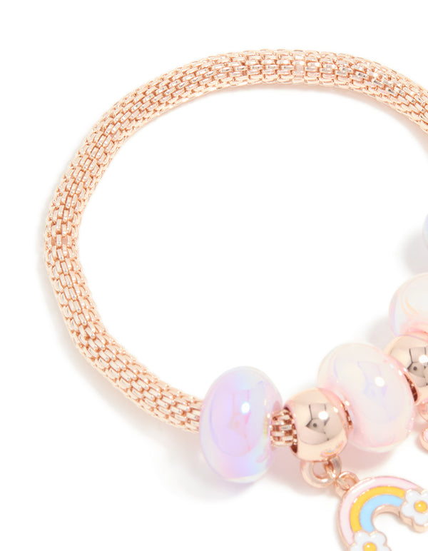Kids Rose Gold Bunny Easter Egg Charm Bracelet & Ring Set