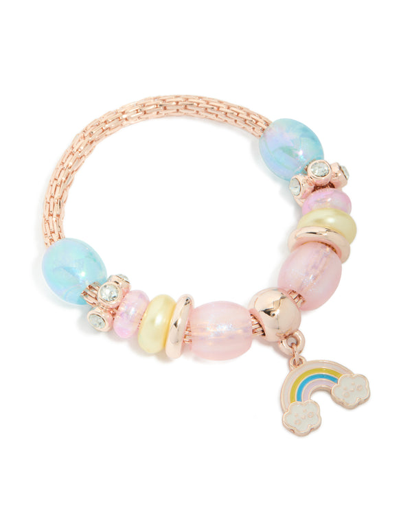 Kids Rose Gold Rainbow & Easter Egg Stretch Charm Bracelet